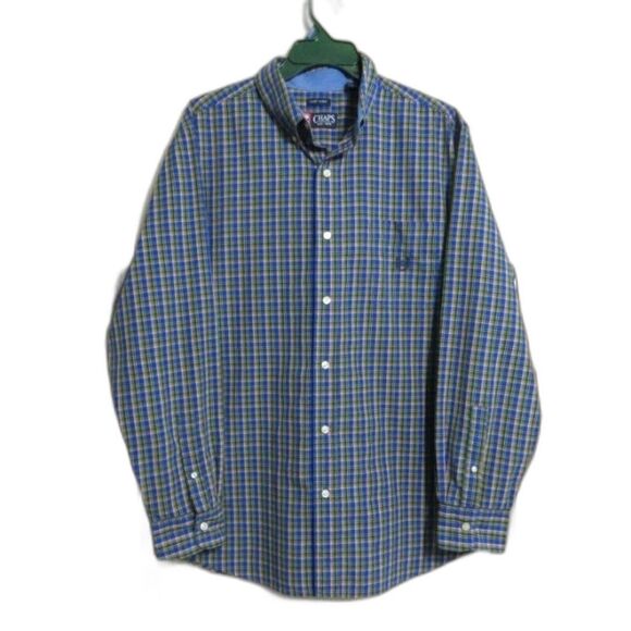 Chaps Mens Sz Large Button Down Shirt Blue Plaid - Picture 1 of 8